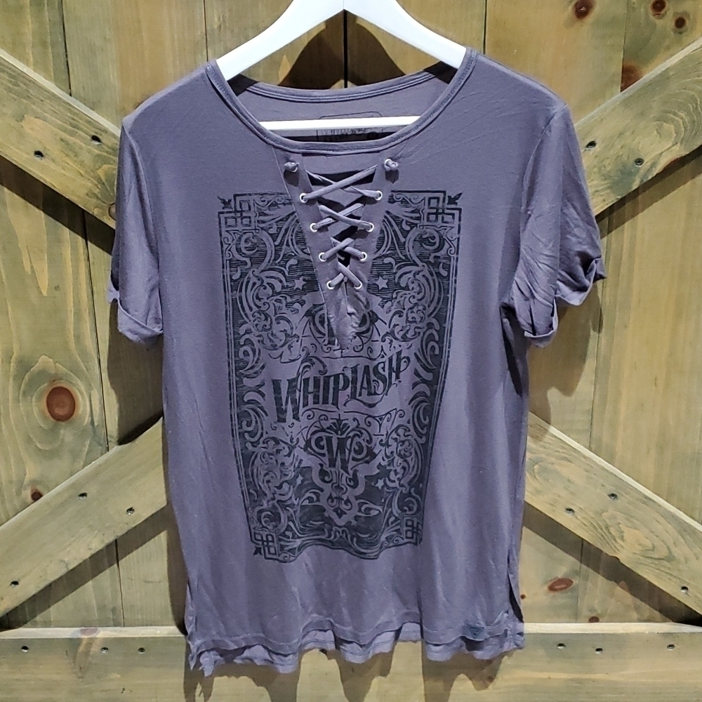 MONSTER TRUCKS WHIPLASH GRAY GRAPHIC SHIRT TOP BRAIDED SIZE LARGE BRIANNA MAHON